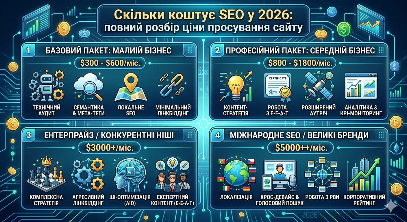 Скільки коштує SEO у 2026: повний розбір ціни просування сайту